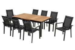 OUTFLEXX Esstischgarnitur, OUTFLEXX® Anthrazit Matt, Alu / Teak / Textil, Ausziehtisch 180/240x100cm, 8 Stapelsessel -Gartenmöbel Geschäft 22194 2.jpg