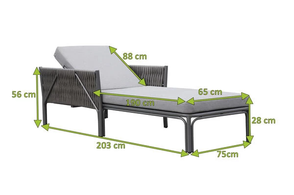 OUTFLEXX Mermaid Liege, Anthrazit, Aluminium/XL Geflecht, 203x75x56 Cm, Inkl. Polster 6 OUTFLEXX Mermaid Liege, Anthrazit, Aluminium/XL Geflecht, 203x75x56 Cm, Inkl. Polster – Bild 4