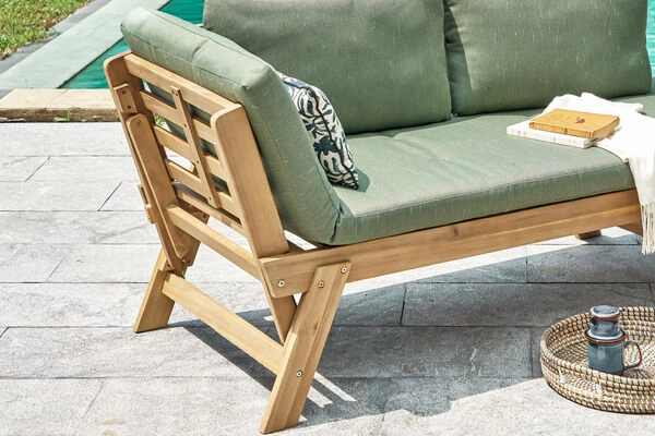 OUTFLEXX Lounge/Liege, FSC Akazie, Teakoptik, 192x70x60cm, Inkl. Polster, Grün 5 OUTFLEXX Lounge/Liege, FSC Akazie, Teakoptik, 192x70x60cm, Inkl. Polster, Grün – Bild 3