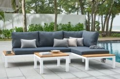 OUTFLEXX Ecklounge, Weiß/anthrazit, Aluminium/Polyester, FSC-Akazie, 4 Personen, Inkl. Polster