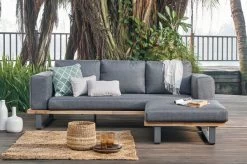 OUTFLEXX Loungeset, Aluminium Mit Sunproof Olefin, FSC Akazie, Gepolstert In Grau, Für 3-4 Personen