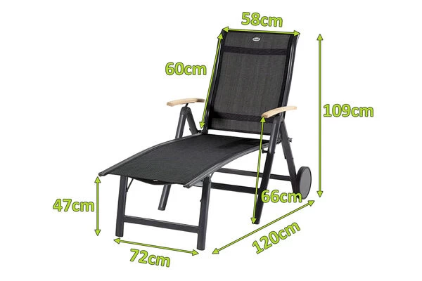 HARTMAN Alice Sonnenliege, Xerix/schwarz, Alu/Teak, 190x109x72cm, FSC-Teak Armlehnen 4 HARTMAN Alice Sonnenliege, Xerix/schwarz, Alu/Teak, 190x109x72cm, FSC-Teak Armlehnen – Bild 2