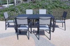 VILLANA Esstischgruppe, Anthrazit/grau, Alu/Textilene, Tisch 130/180x90cm, 6 Stapelsessel -Gartenmöbel Geschäft 22586 06.jpg