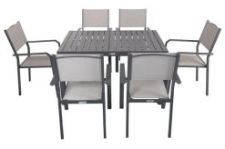 VILLANA Esstischgruppe, Anthrazit/grau, Alu/Textilene, Tisch 130/180x90cm, 6 Stapelsessel -Gartenmöbel Geschäft 22586 07.jpg