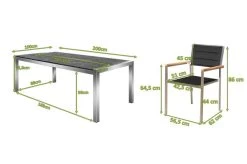 OUTFLEXX Esstischgarnitur, Silber/schwarz, Edelstahl/Granit/Textil, 200x100 Cm, 6 Stühle, Padded, Teakarmlehnen -Gartenmöbel Geschäft 22767 05.JPG