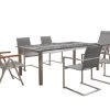 OUTFLEXX Esstischgarnitur, Silber, Edelstahl/Granit/Textil, 200x100 Cm, 4 Freischwinger, 2 Multipos, Padded, Teakarmlehnen -Gartenmöbel Geschäft 22770 01.jpg