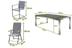 OUTFLEXX Esstischgarnitur, Silber, Edelstahl/Granit/Textil, 200x100 Cm, 4 Freischwinger, 2 Multipos, Padded, Teakarmlehnen -Gartenmöbel Geschäft 22770 mass.jpg