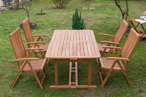 OUTFLEXX Sitzgruppe, Natur, Akazie, Ausziehtisch 150/200 X 90 Cm, 4 Multipositionssessel 8 OUTFLEXX Sitzgruppe, Natur, Akazie, Ausziehtisch 150/200 X 90 Cm, 4 Multipositionssessel – Bild 6