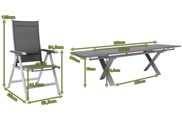 KETTLER BasicPlus Esstischgarnitur, Silber / Anthrazit, Alu / HPL / Textil, Tisch 180/280x100cm, 8 Multipositionssessel 7 KETTLER BasicPlus Esstischgarnitur, Silber / Anthrazit, Alu / HPL / Textil, Tisch 180/280x100cm, 8 Multipositionssessel – Bild 5