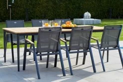 HARTMAN Silencio / Aruba Sitzgruppe, Xerix/natur, Alu/Teak, 8 Dining Sessel, 220x100cm, FSC-Teak Armlehnen