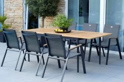 HARTMAN Silencio / Aruba Sitzgruppe, Xerix/natur, Alu/Teak, 6 Dining Sessel, 160/220x90cm, FSC-Teak Armlehnen