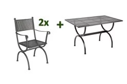 MBM Romeo Esstischgarnitur, Marone, Schmiedeeisen, Verzinkt, Pulverbeschichtet, Tisch 125x75 Cm, 2x Sessel
