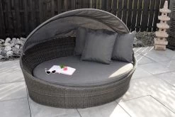 OUTFLEXX Sonneninsel, Grau, Polyrattan/Olefin, 187x146x75/131, Verstellbares Dach