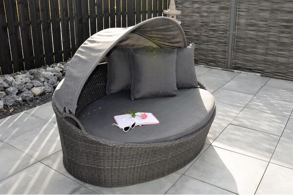 OUTFLEXX Sonneninsel, Grau, Polyrattan/Olefin, 187x146x75/131, Verstellbares Dach 5 OUTFLEXX Sonneninsel, Grau, Polyrattan/Olefin, 187x146x75/131, Verstellbares Dach – Bild 3
