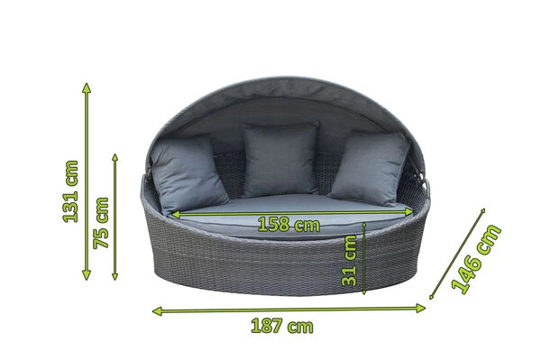 OUTFLEXX Sonneninsel, Grau, Polyrattan/Olefin, 187x146x75/131, Verstellbares Dach 7 OUTFLEXX Sonneninsel, Grau, Polyrattan/Olefin, 187x146x75/131, Verstellbares Dach – Bild 5