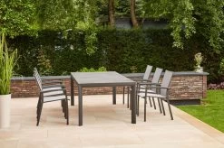 SIENA GARDEN Carlos/Velia Dining Set, Anthrazit/grau, Alu/Ranotex®-Gewebe/Keramik, 220 X 100cm, Inkl. 6 Diningsessel