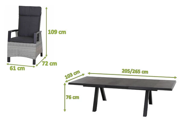 SIENA GARDEN Tirana/Corido Dining Set, Anthrazit, Alu/Keramik, 205-265 X 103 X 76cm, Inkl. 8 Diningsessel 7 SIENA GARDEN Tirana/Corido Dining Set, Anthrazit, Alu/Keramik, 205-265 X 103 X 76cm, Inkl. 8 Diningsessel – Bild 5