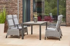 SIENA GARDEN Silva/Solea Dining Set, Anthrazit/grau/blau, Alu/Gardino®-Geflecht/Keramik, 160 X 90cm, Inkl. 4 Diningsessel, Stufenlos Verstellbar