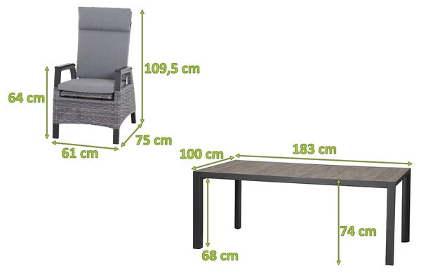 SIENA GARDEN Silva/Solea Dining Set, Anthrazit/blau/grau, Alu/Gardino®-Geflecht/Keramik, 182 X 100cm, Inkl. 4 Diningsessel, Stufenlos Verstellbar 7 SIENA GARDEN Silva/Solea Dining Set, Anthrazit/blau/grau, Alu/Gardino®-Geflecht/Keramik, 182 X 100cm, Inkl. 4 Diningsessel, Stufenlos Verstellbar – Bild 5