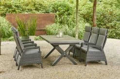 SIENA GARDEN Sincro/Solea Dining Set, Anthrazit/blau/grau, Alu/Gardino®-Geflecht/Keramik, 200-260x103cm, Inkl. 6 Diningsessel, Stufenlos Verstellbar