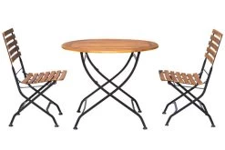 OUTFLEXX Sitzgruppe, Natur/schwarz, Stahl/FSC-Akazienholz, Ø 90 Cm, 2 Klappstühle, Pulverbeschichtet, Geölt