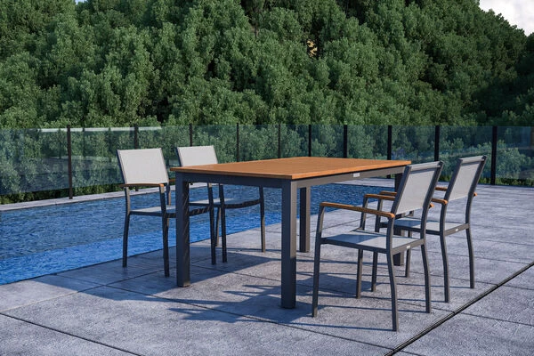 VILLANA Esstischgarnitur, Anthrazit/grau, Alu/ FSC-Akazienholz, Ausziehtisch 150/200 Cm, 4 Stapelstühle 8 VILLANA Esstischgarnitur, Anthrazit/grau, Alu/ FSC-Akazienholz, Ausziehtisch 150/200 Cm, 4 Stapelstühle – Bild 6