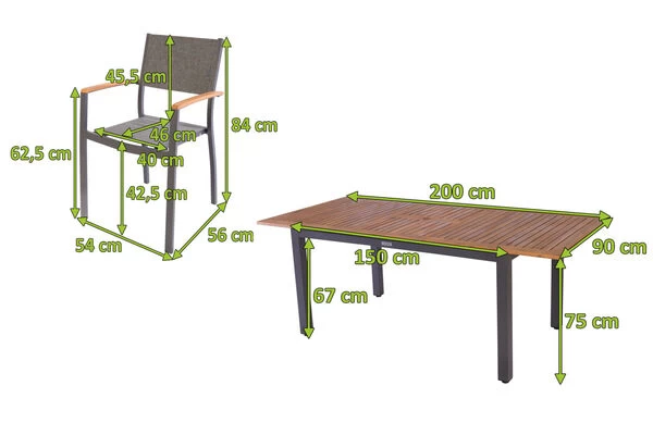 VILLANA Esstischgarnitur, Anthrazit/grau, Alu/ FSC-Akazienholz, Ausziehtisch 150/200 Cm, 4 Stapelstühle 7 VILLANA Esstischgarnitur, Anthrazit/grau, Alu/ FSC-Akazienholz, Ausziehtisch 150/200 Cm, 4 Stapelstühle – Bild 5