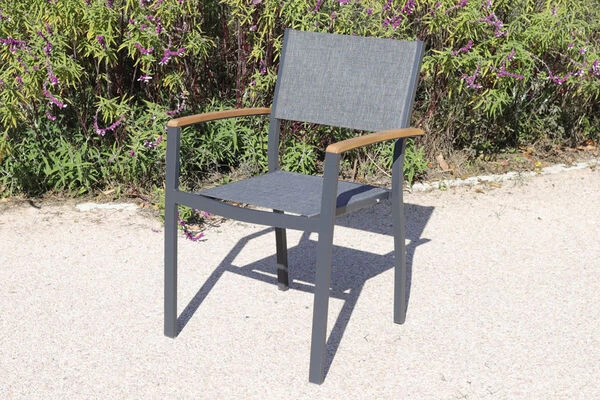 VILLANA Esstischgarnitur, Anthrazit/grau, Alu/ FSC-Akazienholz, Ausziehtisch 150/200 Cm, 4 Stapelstühle 5 VILLANA Esstischgarnitur, Anthrazit/grau, Alu/ FSC-Akazienholz, Ausziehtisch 150/200 Cm, 4 Stapelstühle – Bild 3