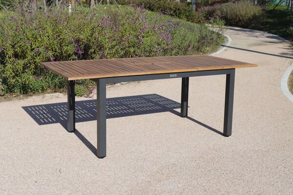 VILLANA Esstischgarnitur, Anthrazit/grau, Alu/ FSC-Akazienholz, Ausziehtisch 150/200 Cm, 4 Stapelstühle 6 VILLANA Esstischgarnitur, Anthrazit/grau, Alu/ FSC-Akazienholz, Ausziehtisch 150/200 Cm, 4 Stapelstühle – Bild 4