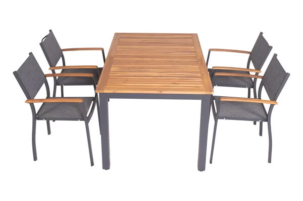 VILLANA Esstischgarnitur, Anthrazit/grau, Alu/ FSC-Akazienholz, Ausziehtisch 150/200 Cm, 4 Stapelstühle 13 VILLANA Esstischgarnitur, Anthrazit/grau, Alu/ FSC-Akazienholz, Ausziehtisch 150/200 Cm, 4 Stapelstühle – Bild 11