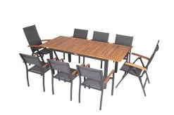 VILLANA Esstischgarnitur, Anthrazit/grau, Alu/ FSC-Akazienholz, Ausziehtisch 150/200 Cm, 6 Stapelstühle, 2 Multipositionssessel -Gartenmöbel Geschäft 23916 17.jpg