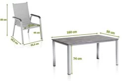 KETTLER Cubic/ Basic Plus Padded Esstischgarnitur, Silber/anthrazit/hellgrau, Alu/Textilene, Tisch 160x90 Cm, 6 Stapelsessel -Gartenmöbel Geschäft 28702 5.jpg