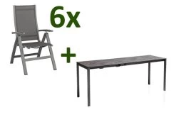 KETTLER Cubic/Altura Esstischgarnitur, Anthrazit, Alu/HPL/Textilene, 140/210x70 Cm, 6 Multipos