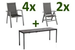 KETTLER Cubic/Altura Esstischgarnitur, Anthrazit, Alu/HPL/Textilene, 140/210x70 Cm, 4 Stapel, 2 Multipos