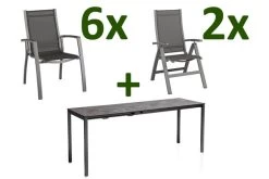 KETTLER Cubic/Altura Esstischgarnitur, Anthrazit, Alu/HPL/Textilene, 140/210x70 Cm, 6 Stapel, 2 Multipos