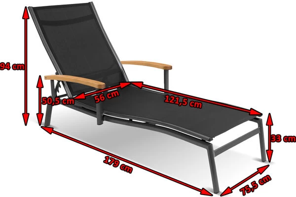 HARTMAN Alice Sonnenliege, Xerix/schwarz, Alu/Textilen, 179 X 75,5 X 33 Cm, FSC Teak-Armlehnen 4 HARTMAN Alice Sonnenliege, Xerix/schwarz, Alu/Textilen, 179 X 75,5 X 33 Cm, FSC Teak-Armlehnen – Bild 2