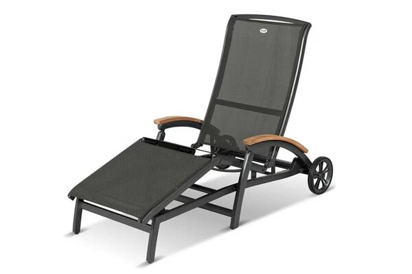 HARTMAN Da Vinci Gartenliege, Xerix/anthrazit, Alu/Textilene, 170 X 82 X 30 Cm, Mit FSC-Teak-Armlehnen 4 HARTMAN Da Vinci Gartenliege, Xerix/anthrazit, Alu/Textilene, 170 X 82 X 30 Cm, Mit FSC-Teak-Armlehnen – Bild 2