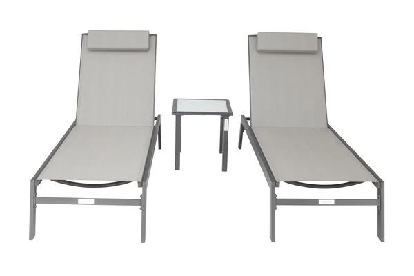 VILLANA 2er-Set Sonnenliegen, Anthrazit/grau, Alu/Textil, 198x66x32cm, Mit Beistelltisch 45x45cm 6 VILLANA 2er-Set Sonnenliegen, Anthrazit/grau, Alu/Textil, 198x66x32cm, Mit Beistelltisch 45x45cm – Bild 4