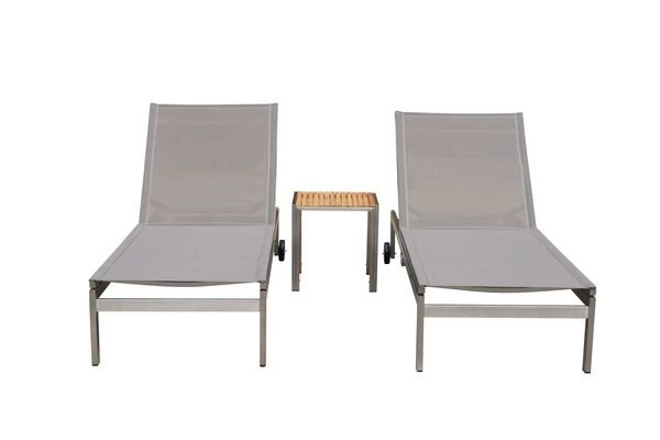 OUTFLEXX 2er-Set Rollliege, Taupe, Edelstahl/Teak, 212x71x36cm, Mit Beistelltisch 45x45cm 8 OUTFLEXX 2er-Set Rollliege, Taupe, Edelstahl/Teak, 212x71x36cm, Mit Beistelltisch 45x45cm – Bild 6