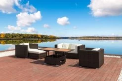 OUTFLEXX Loungemöbel-Set, Polyrattan, Braun Marmoriert, 5 Pers, Wasserfeste Kissenbox, Inkl. Loungetisch -Gartenmöbel Geschäft 2 16066 BOX D.jpg