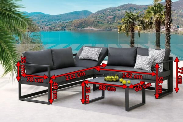 BEST Rhodos Loungemöbel, Anthrazit, Alu/Sensotex, 3-tlg., 212 X 212 Cm, Inkl. Polster 4 BEST Rhodos Loungemöbel, Anthrazit, Alu/Sensotex, 3-tlg., 212 X 212 Cm, Inkl. Polster – Bild 2