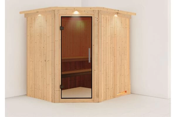 KARIBU Systemsauna Siirin, Fichtenholz 68mm, Eckeinstieg, Ca. 3m² 4 KARIBU Systemsauna Siirin, Fichtenholz 68mm, Eckeinstieg, Ca. 3m² – Bild 2
