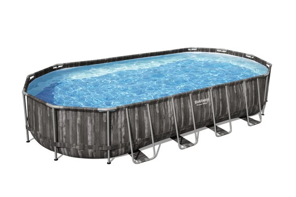 BESTWAY Power Steel Pool, Holz-Optik (dunkelgrau), TriTech, 732x366x122cm, Oval, Mit Filterpumpe, Leiter, Abdeckplane 4 BESTWAY Power Steel Pool, Holz-Optik (dunkelgrau), TriTech, 732x366x122cm, Oval, Mit Filterpumpe, Leiter, Abdeckplane – Bild 2