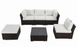 OUTFLEXX Loungemöbel-Set, Braun Marmoriert, Polyrattan, Inkl. Kaffeetisch, Für 5 Personen, Wasserfeste Kissenbox -Gartenmöbel Geschäft 2 7759 BOX B.jpg