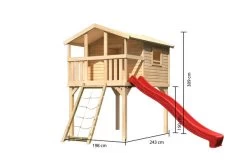 KARIBU Benjamin Stelzenhaus, Naturbelassen, Nordische Fichte, 198x244x309cm, Mit Rutsche Rot Und Netzrampe -Gartenmöbel Geschäft 30416 2 05.jpg