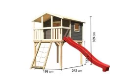 KARIBU Benjamin Stelzenhaus, Terragrau, Nordische Fichte, 198x244x309cm, Mit Rutsche Rot Und Netzrampe -Gartenmöbel Geschäft 30416 6 05.jpg