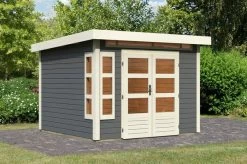 KARIBU Gartenhaus Kastorf 6, Terragrau, Fichtenholz 28mm, 305 X 274 X 222 Cm, Flachdach, Inkl. Oberlicht