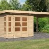 KARIBU Gartenhaus Kastorf 6, Naturbelassen, Fichtenholz 28mm, 612 X 274 X 222 Cm, Flachdach, Anbau 3,2m -Gartenmöbel Geschäft 30467 1 01.jpg