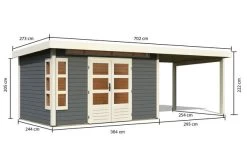 KARIBU Gartenhaus Kastorf 7, Terragrau, Fichtenholz 28mm, 702 X 244 X 222 Cm, Flachdach, Anbau 3,2m -Gartenmöbel Geschäft 30467 4 05.jpg