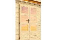 KARIBU Gartenhaus Kastorf 7, Naturbelassen, Fichtenholz 28mm, 702 X 244 X 222 Cm, Flachdach, Anbau 3,2m Mit Rückwand -Gartenmöbel Geschäft 30468 3 02.jpg